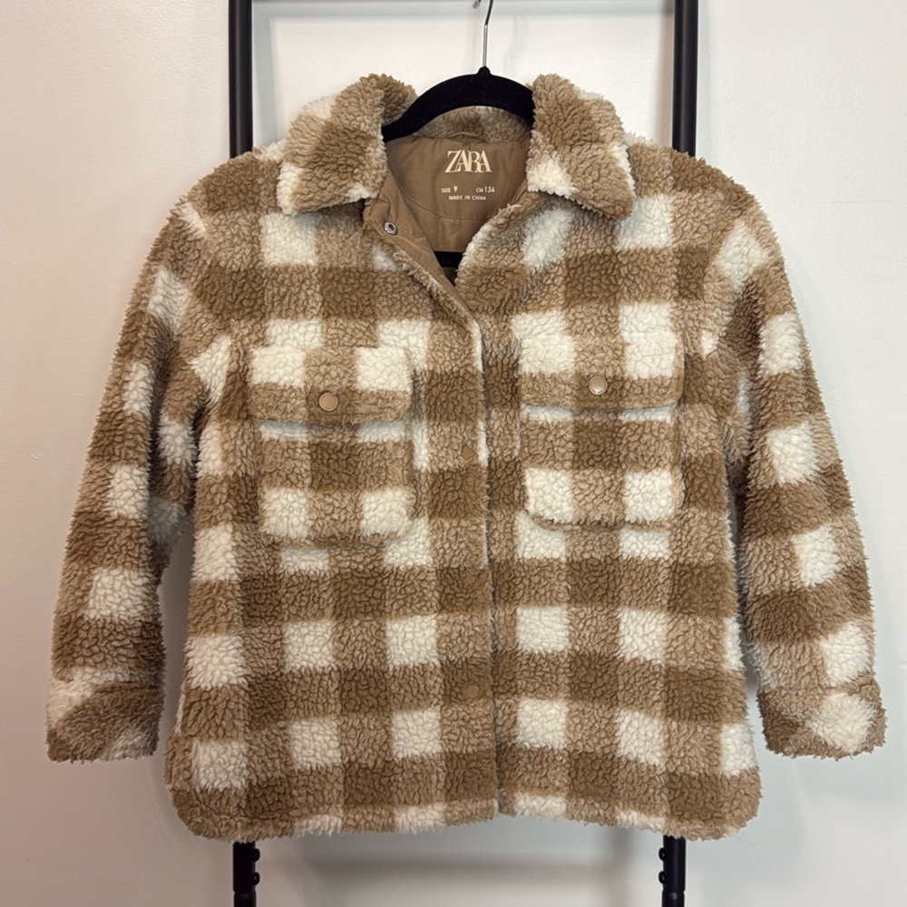 Zara girls Sherpa Girl Snaps Cream White Jacket Size 9